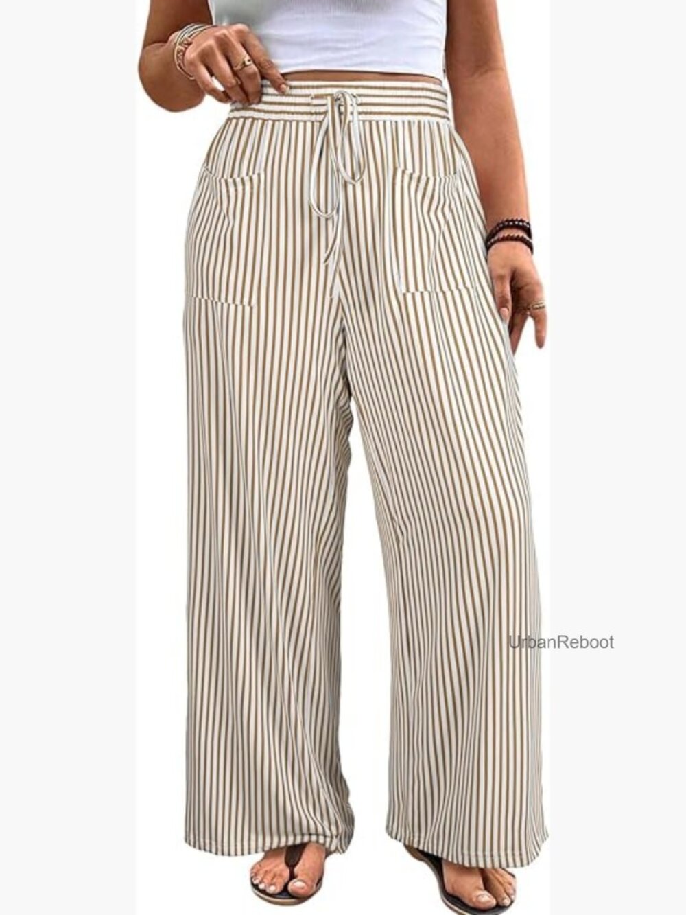 Plus Size Wide Leg Pants Palazzo Lounge Elastic High Waist with Pockets